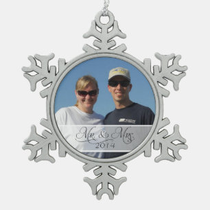 Mr & Mrs. First Christmas Foto Foto Schneeflocken Zinn-Ornament