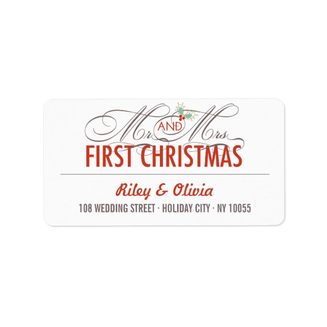 Mr & Mrs. First Christmas Holiday Hochzeit Ansprac Adressaufkleber (Vorne)