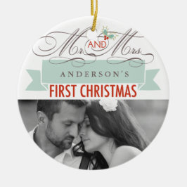 Mr & Mrs. First Christmas Mistletoes Foto Wedding Keramik Ornament