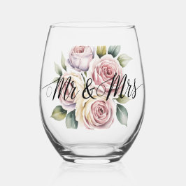 Mr & Mrs Floral Script  Weinglas Ohne Stiel
