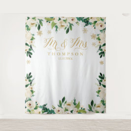 Mr & Mrs floral winter wedding banner backdrop Wandteppich