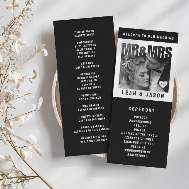 Mr & Mrs. Foto Block Heart Black & White Wedding Programm (Mr & Mrs Photo Block Heart Black & White Wedding Program
)