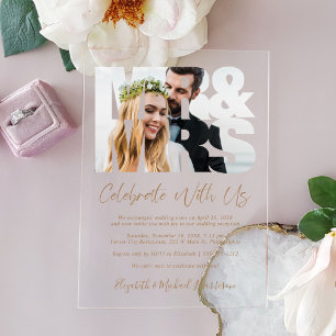 Mr Mrs Foto Gold Schrift Hochzeitsempfang Acryleinladungen