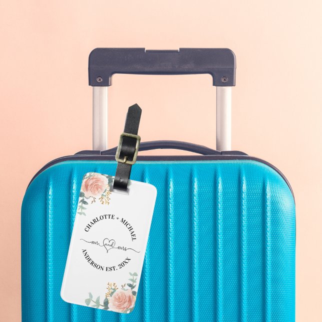 Mr. Mrs frisch vermählte Rose Goldfloralen Grün Gepäckanhänger (Von Creator hochgeladen)