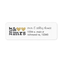 Mr & Mrs. Gold Hearts Address Labels