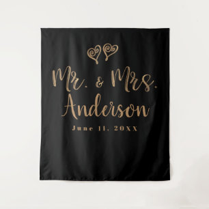 MR. & MRS. Gold Schriftzug Moderne Minimalschrift Wandteppich