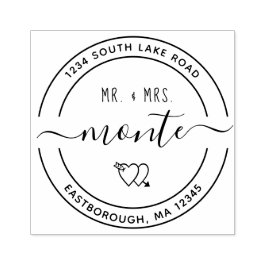 Mr & Mrs Heart 5 Custom Round Rücksendeadresse Gummistempel