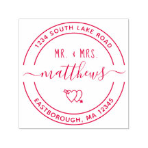 Mr & Mrs Heart 8 Custom Round Rücksendeadresse
