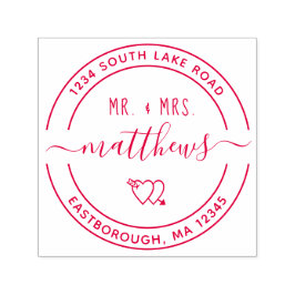Mr & Mrs Heart 8 Custom Round Rücksendeadresse Permastempel