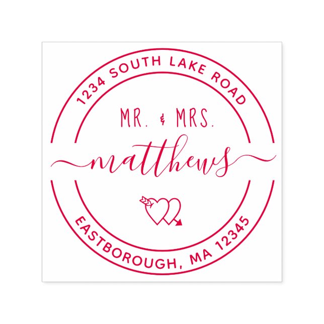 Mr & Mrs Heart 8 Custom Round Rücksendeadresse Permastempel (Design)