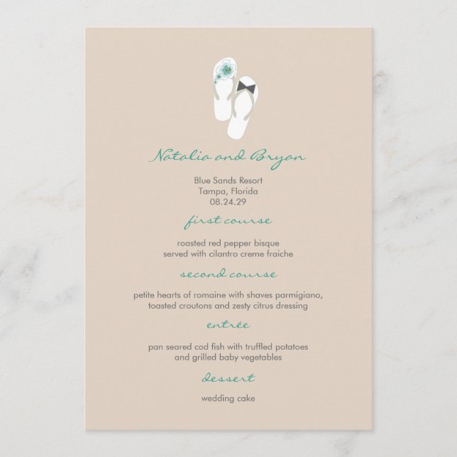 Mr & Mrs. Hibiskus Flip Flops Wedding Menu Card Menükarte (Vorderseite)