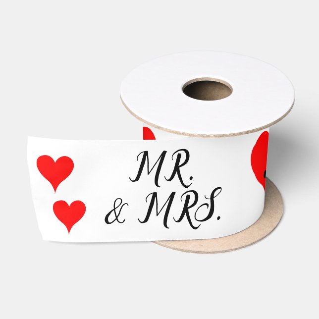 Mr. Mrs. Initials Red Hearts 3 INCH Satinband (Spule)