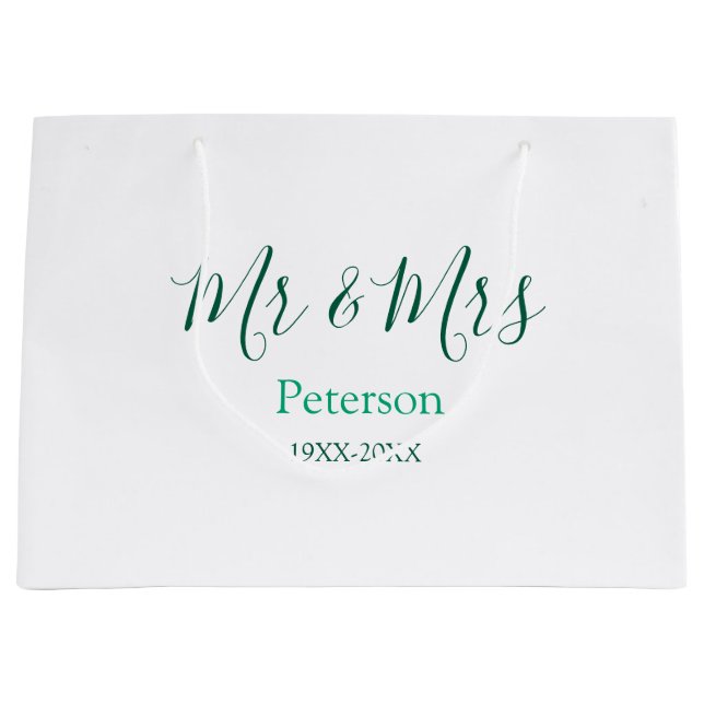 Mr & Mrs last name married year wedding engagement Große Geschenktüte (Vorderseite)