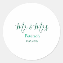 Mr & Mrs last name married year wedding engagement Runder Aufkleber