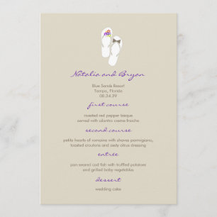 Mr & Mrs. Lila Flip Flops Beach Wedding Menu Card Menükarte