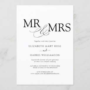 MR & MRS Live Stream Moderne Schwarz-weiße Hochzei Einladung