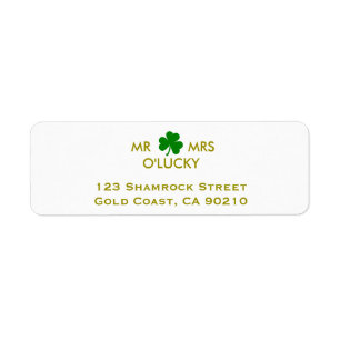 MR & MRS. Lucky Irish Green Kleeblatt Label Templa