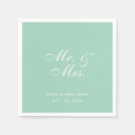 Mr & Mrs. Mint Green Wedding Simple Elegant Script Serviette