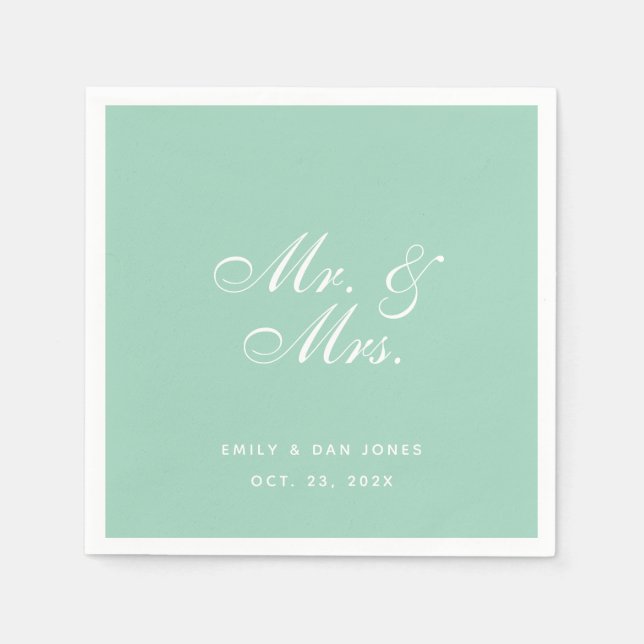 Mr & Mrs. Mint Green Wedding Simple Elegant Script Serviette (Vorderseite)