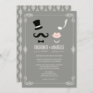 Mr & Mrs Mustache and Lips Vintag Chic Wedding Einladung
