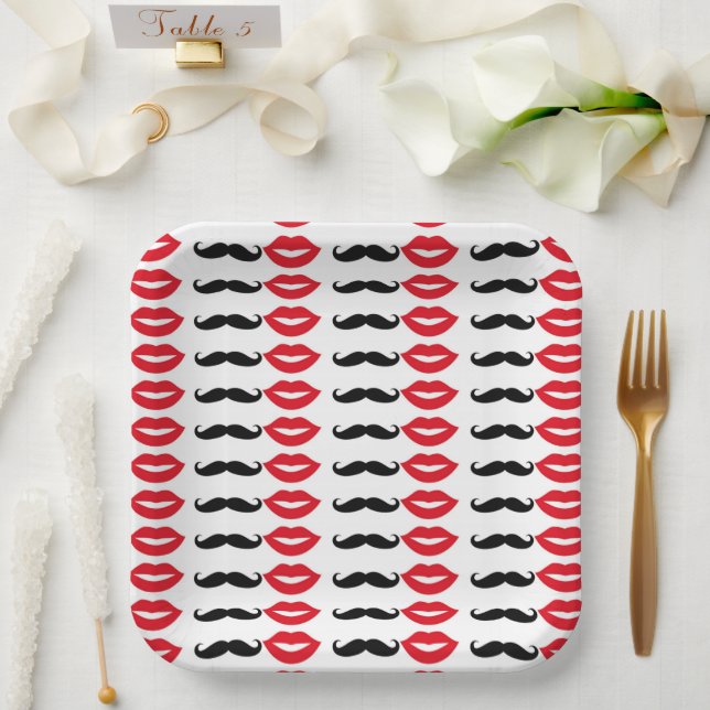 Mr & Mrs Mustache & Lips Party Paper Tellers Pappteller (Hochzeit)