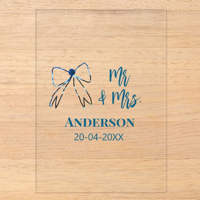 Mr. & Mrs. Name Datum Gastgeschenk Hochzeit blau g Acryleinladungen (Vorderseite)