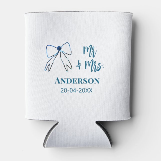 Mr. & Mrs. Name Datum Gastgeschenk Hochzeit blau g Dosenkühler (Vorderseite)
