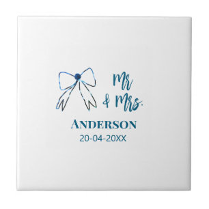 Mr. & Mrs. Name Datum Gastgeschenk Hochzeit blau g Fliese