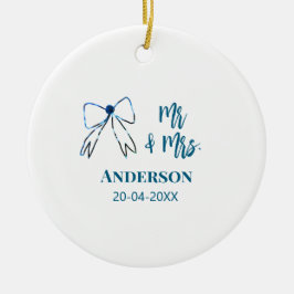 Mr. & Mrs. Name Datum Gastgeschenk Hochzeit blau g Keramik Ornament