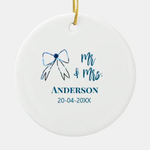 Mr. & Mrs. Name Datum Gastgeschenk Hochzeit blau g Keramik Ornament