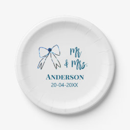 Mr. & Mrs. Name Datum Gastgeschenk Hochzeit blau g Pappteller