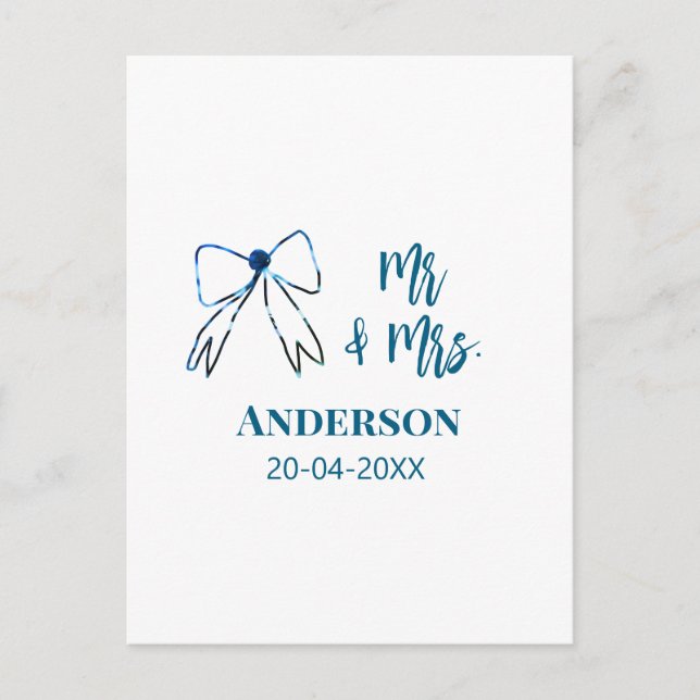 Mr. & Mrs. Name Datum Gastgeschenk Hochzeit blau g Postkarte (Vorderseite)