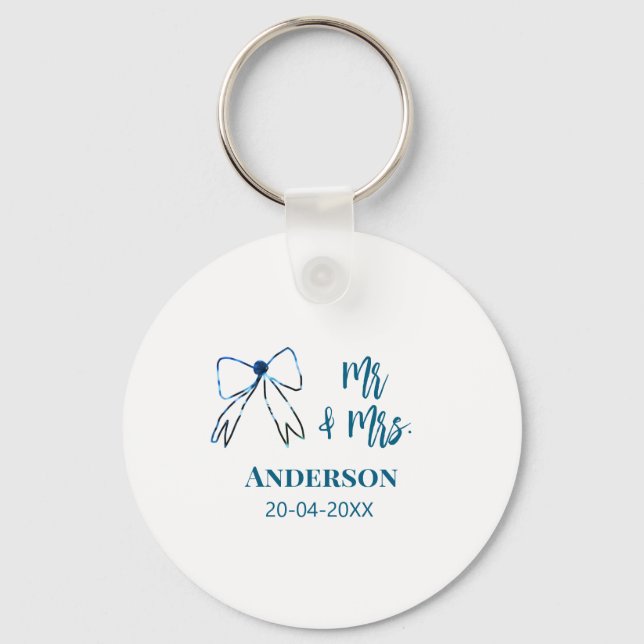 Mr. & Mrs. Name Datum Gastgeschenk Hochzeit blau g Schlüsselanhänger (Vorderseite)