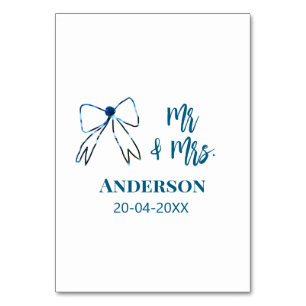 Mr. & Mrs. Name Datum Gastgeschenk Hochzeit blau g Tischnummer