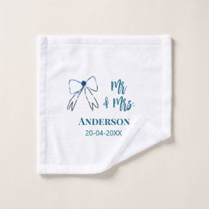 Mr. & Mrs. Name Datum Gastgeschenk Hochzeit blau g Waschlappen