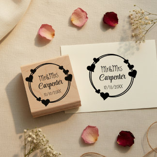 Mr&Mrs Names and Wedding Date Romantic Stamp Gummistempel