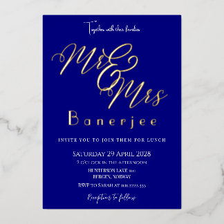 Mr & Mrs. Navy Blue Wedding Foil Einladung