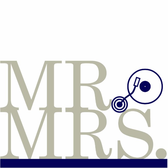 Mr & Mrs Navy & Silver DJ Cake Topper Freistehende Fotoskulptur (Vorne)