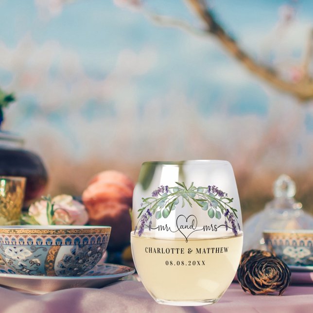 Mr mrs new-weds lavender wedding weinglas ohne stiel (Von Creator hochgeladen)