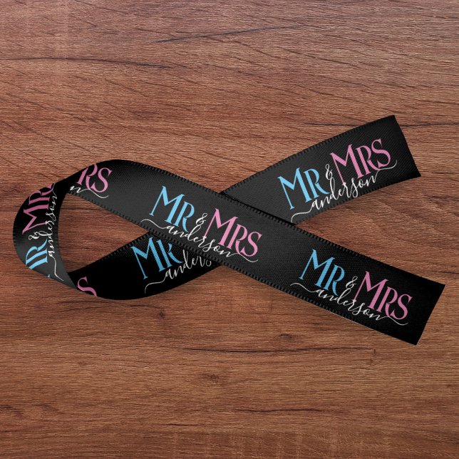 Mr & Mrs Newlywed Couple Wedding Gift Wrap Black Satinband (Von Creator hochgeladen)