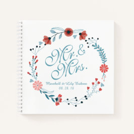 Mr & Mrs Niedlich Floral Wreath Wedding Gästebuch Notizbuch