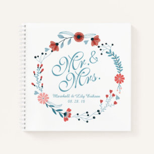 Mr & Mrs Niedlich Floral Wreath Wedding Gästebuch Notizbuch