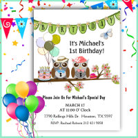 Mr & Mrs Party Owls 1er Anniversaire Invitation