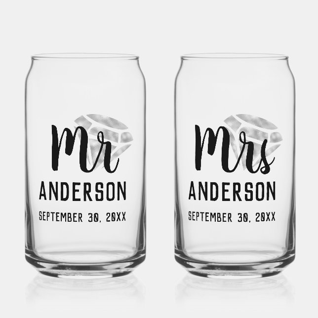 Mr & Mrs. Personalisiert Beer Glass Can Set Dosenglas (Vorderseite)