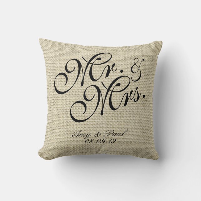 Mr&Mrs. Personalisiert Linen Kissen (Vorderseite)