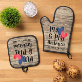 Mr & Mrs Personalisiert Oven Mitt & Pot Holder Set