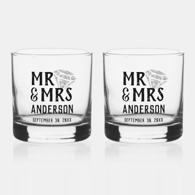 Mr & Mrs Personalisiert Rocks Glass Set Whiskyglas (Vorderseite)