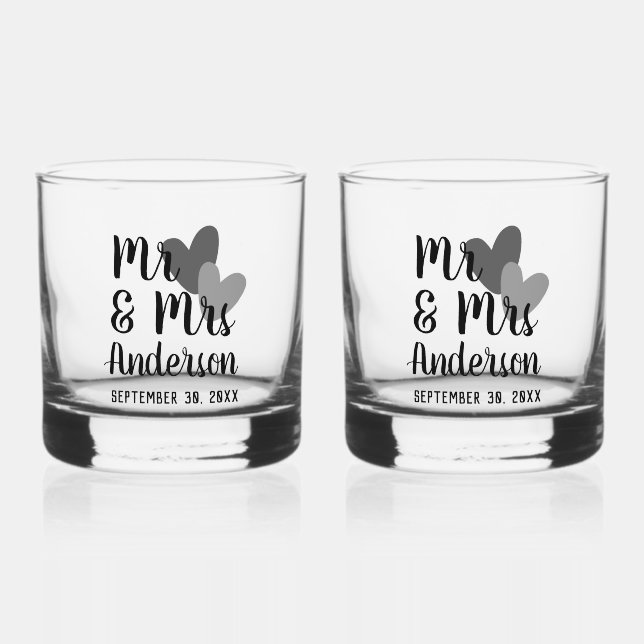 Mr & Mrs Personalisiert Stemless Rocks Glass Set Whiskyglas (Vorderseite)