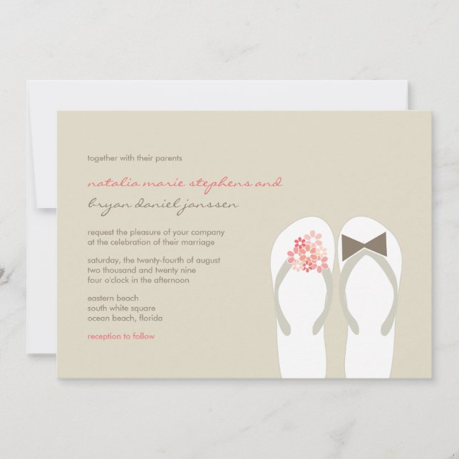Mr & Mrs Pink Flip Flops Cute Beach Invitation de  (Devant)