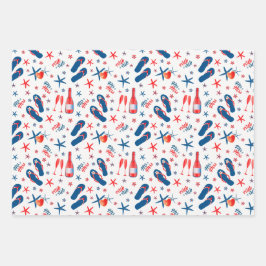 Mr & Mrs Red Blue Champagne Flip Flops Beach Geschenkpapier Set